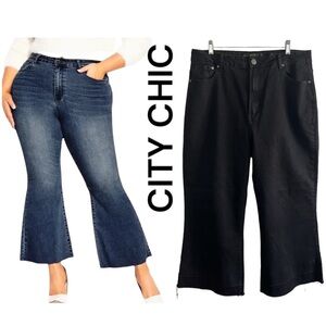 City Chic NWOT Harley High-Rise Cropped Flare Raw Hem Black Jeans ~ 16